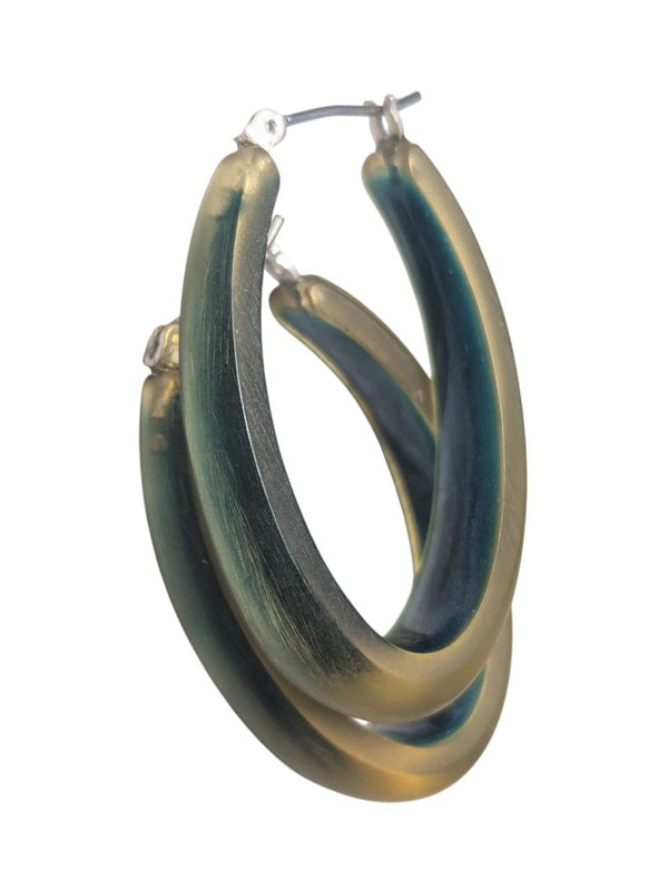 Matte Two-Tone Resin Oval Hoop Earrings