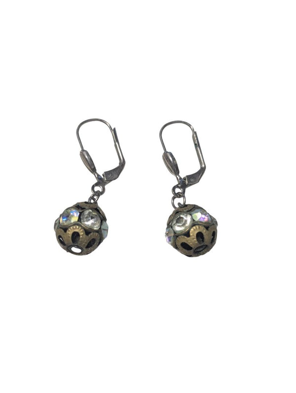 Vintage Filigree Sphere Earrings with Iridescent Crystals