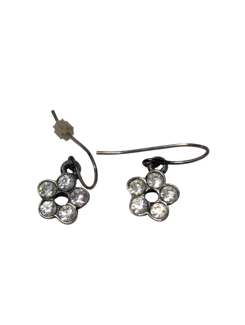 Rhinestone Flower Drop Earrings – Silver Tone