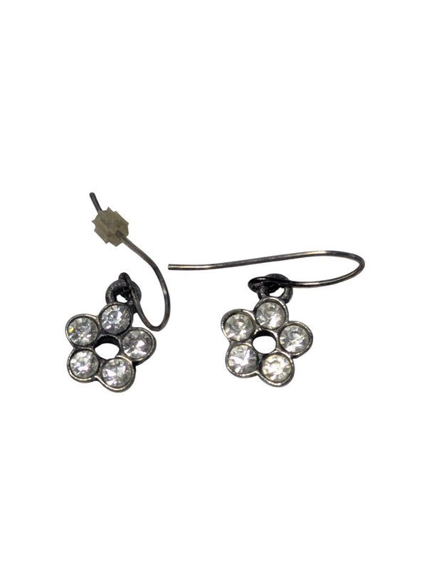 Rhinestone Flower Drop Earrings – Silver Tone