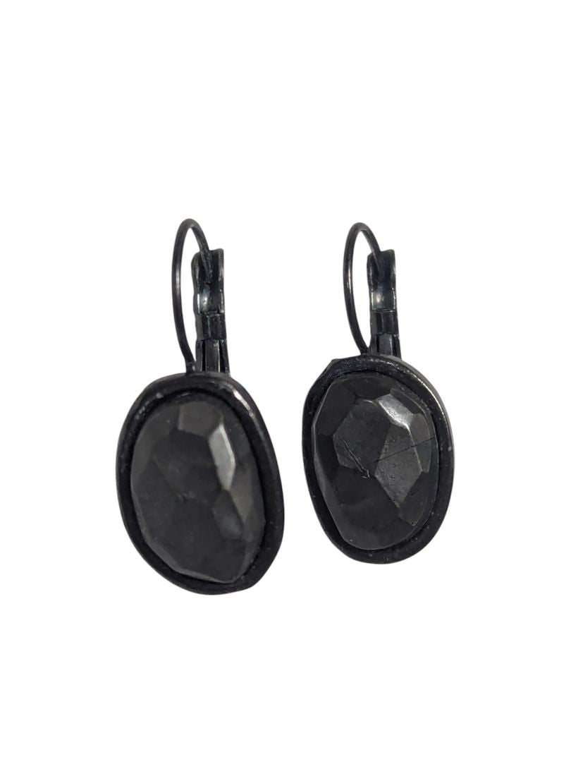 Black Faceted Oval Drop Earrings