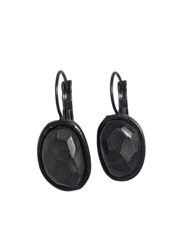Black Faceted Oval Drop Earrings