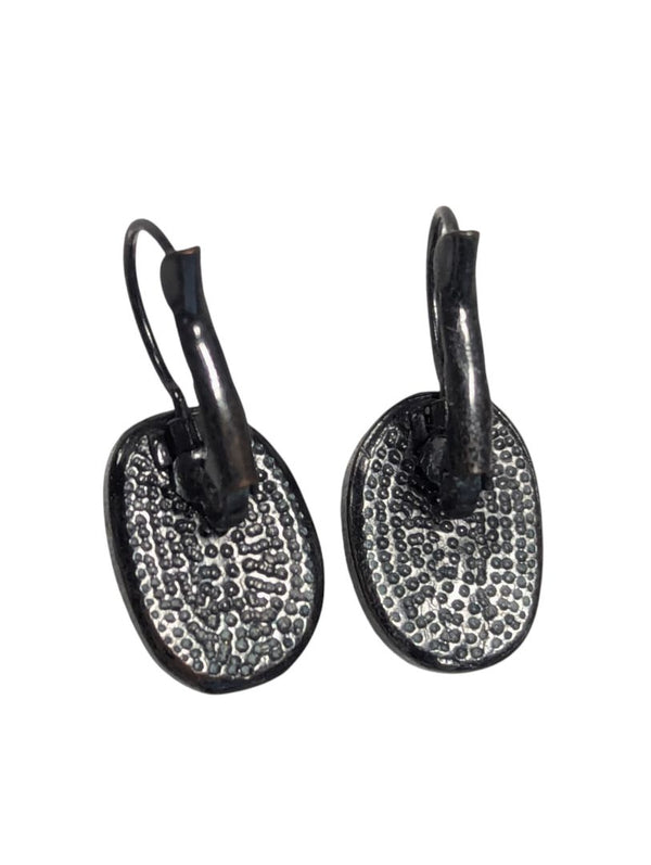 Black Faceted Oval Drop Earrings