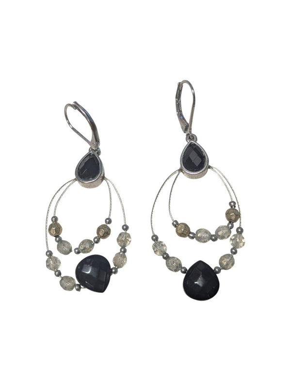 Black & Clear Beaded Teardrop Dangle Earrings