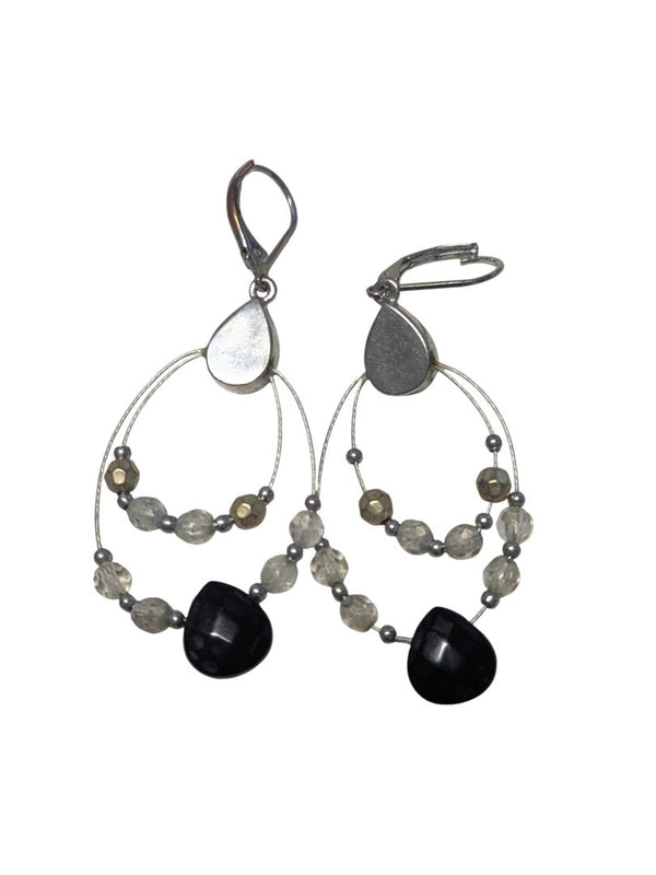 Black & Clear Beaded Teardrop Dangle Earrings