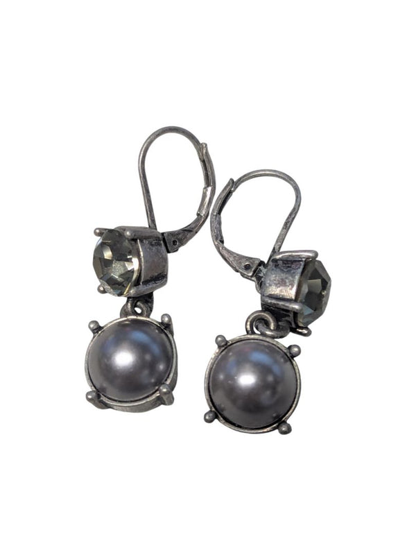 Silver-Tone Faux Pearl & Crystal Drop Earrings