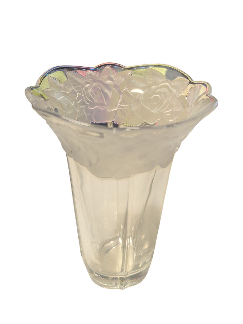 Frosted Rose Etched Glass Vase