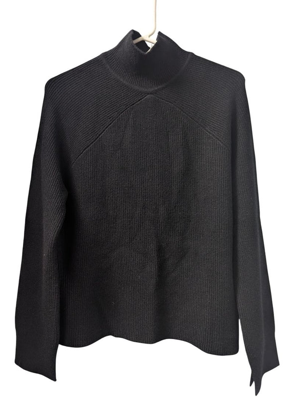Melanie Lyne Black Mock-Neck Ribbed Sweater – Size M