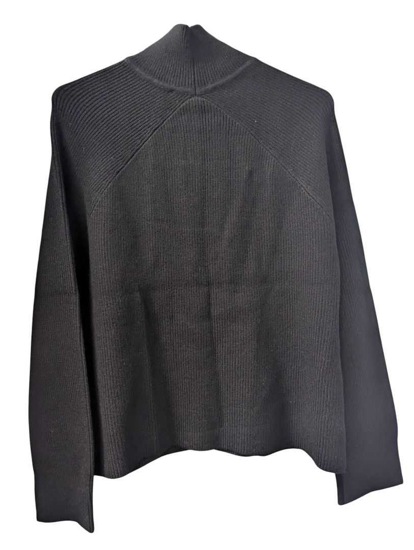 Melanie Lyne Black Mock-Neck Ribbed Sweater – Size M