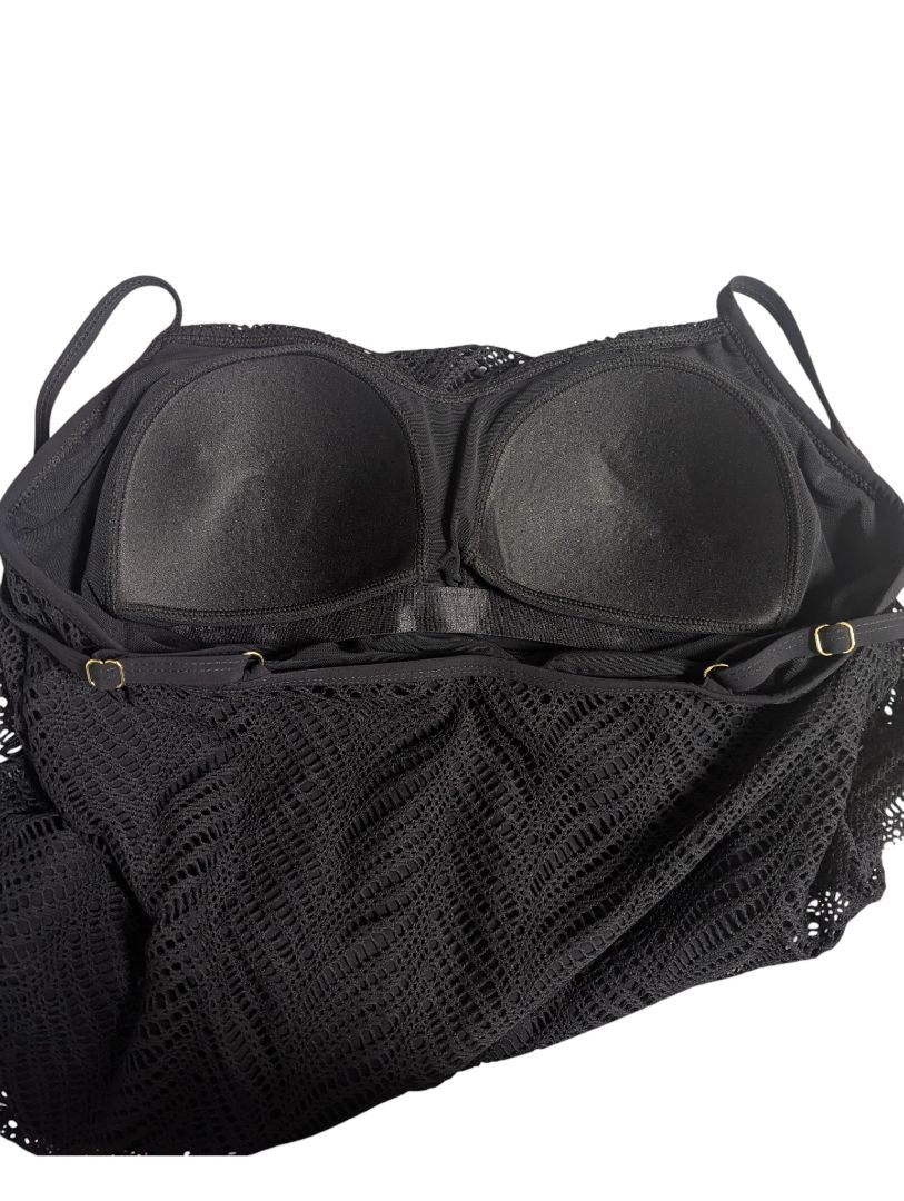 Christina Black Crochet Tankini Top