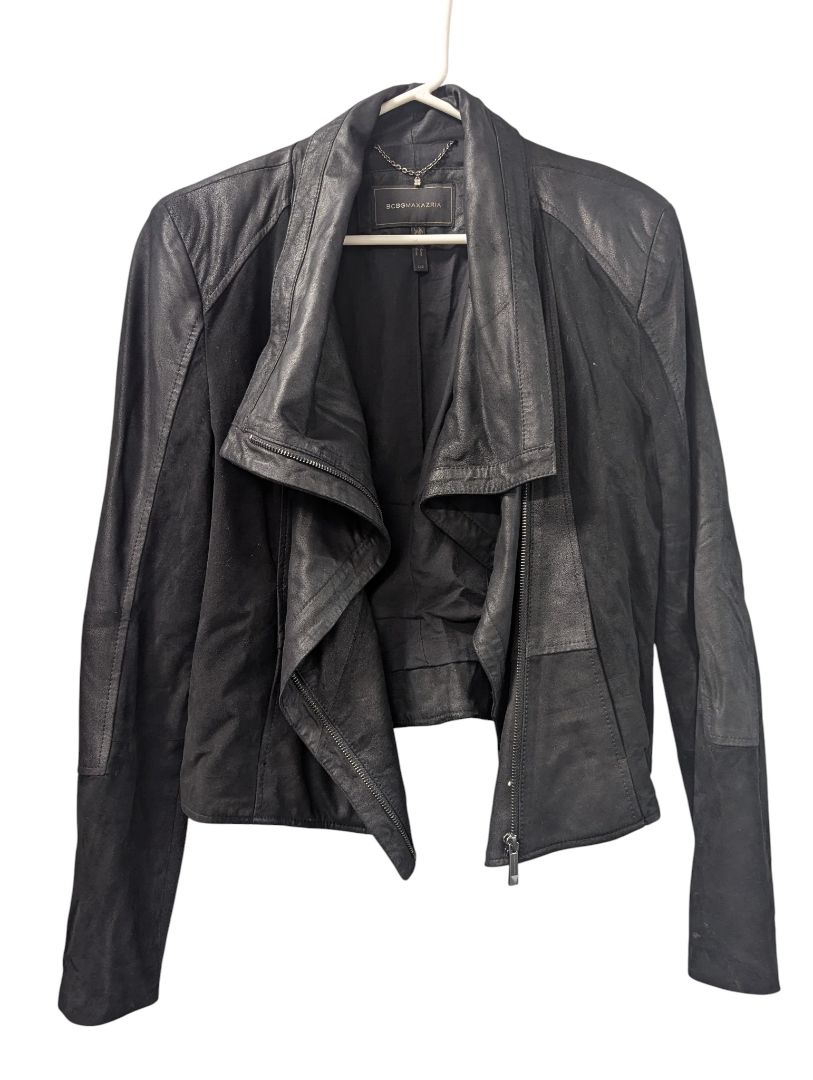 BCBGMAXAZRIA Black Mixed-Media Leather Jacket