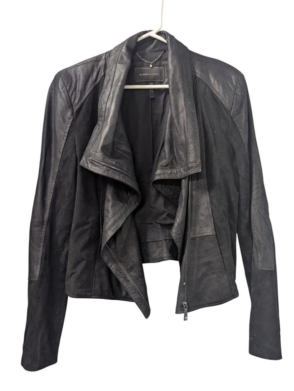 BCBGMAXAZRIA Black Mixed-Media Leather Jacket