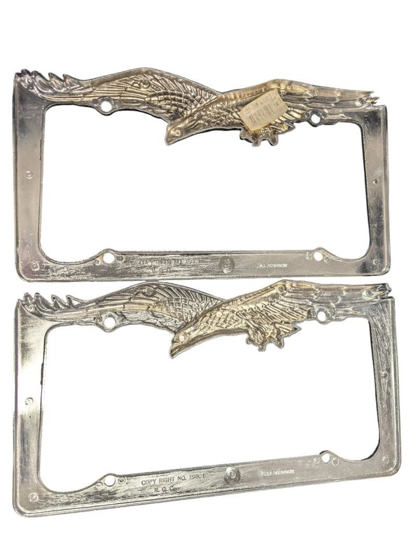 Vintage 1980 Eagle License Plate Frames – Pair (Chrome & Brass Tone)