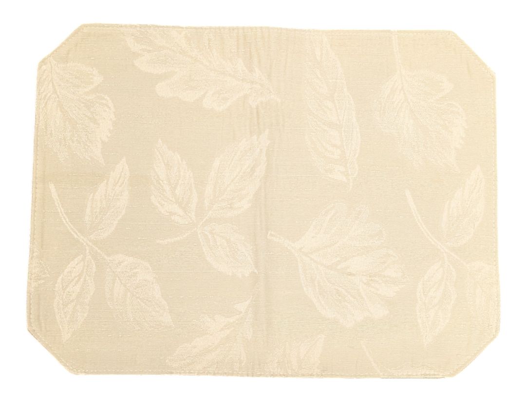 Neutral leaf-pattern jacquard table linen set