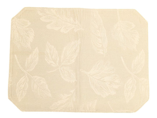Neutral leaf-pattern jacquard table linen set