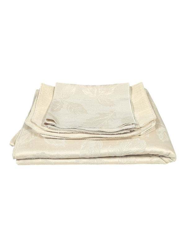 Neutral leaf-pattern jacquard table linen set