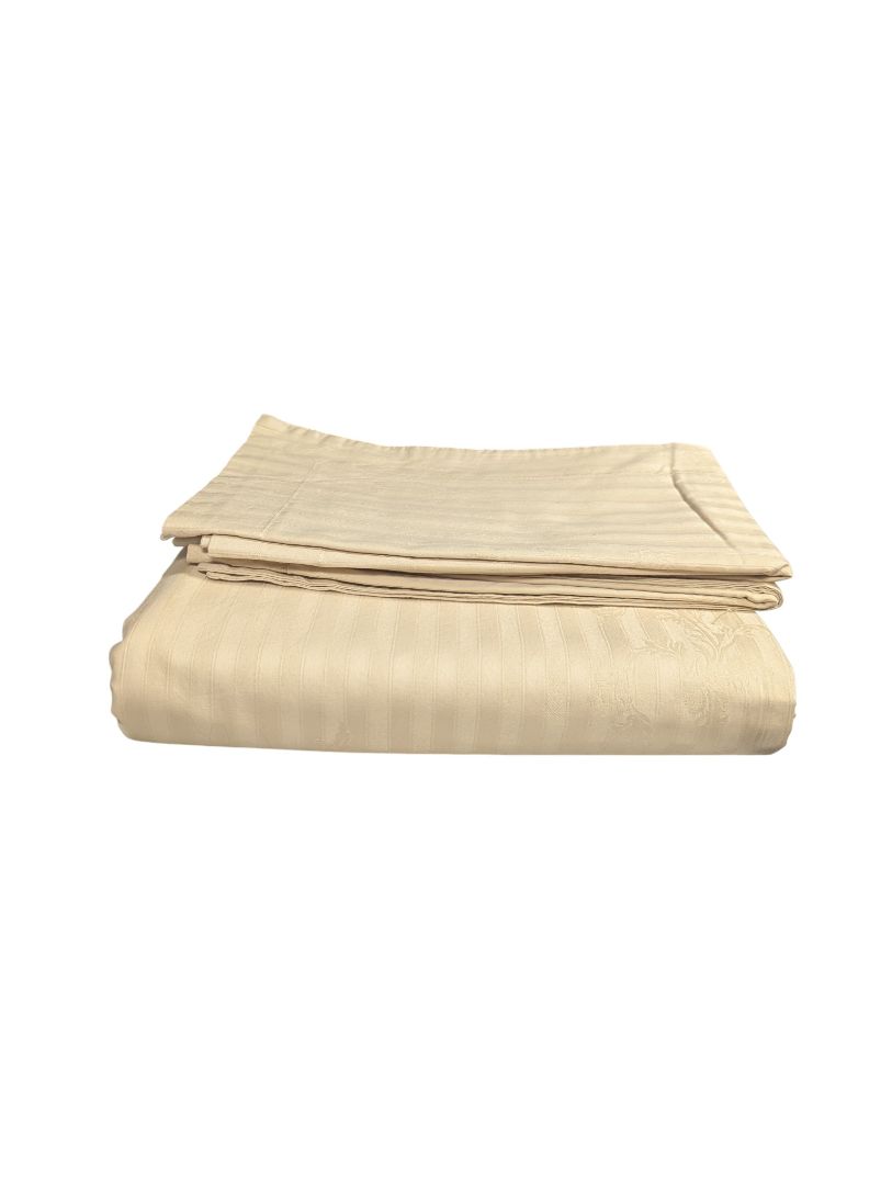Set of beige damask table linens