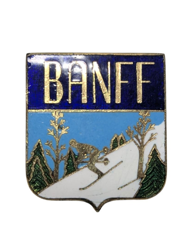 Banff Souvenir Enamel Pin – Skiing Scene