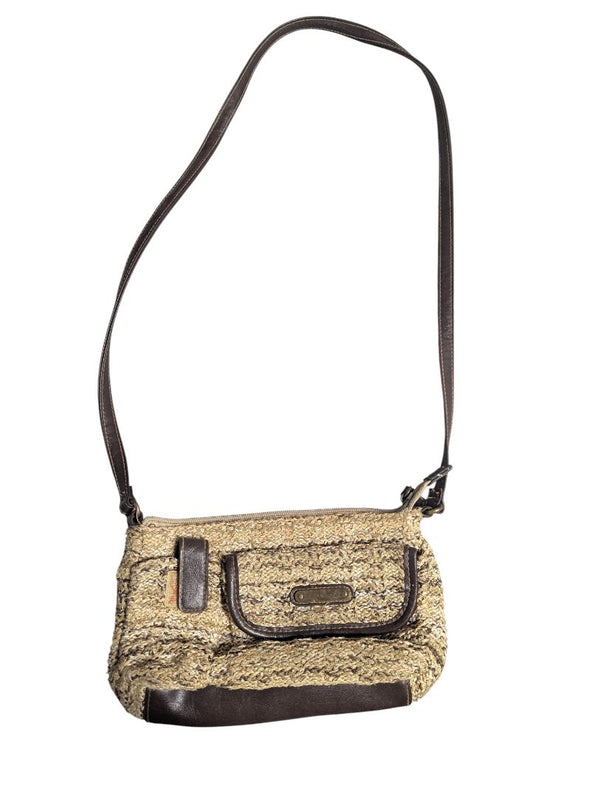 Vintage Woven Straw & Faux Leather Crossbody Bag