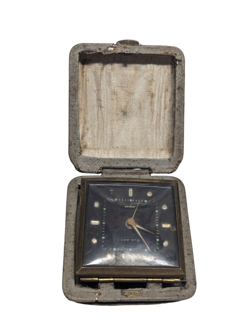Vintage Elco-Alert Travel Alarm Clock in Worn Folding Case