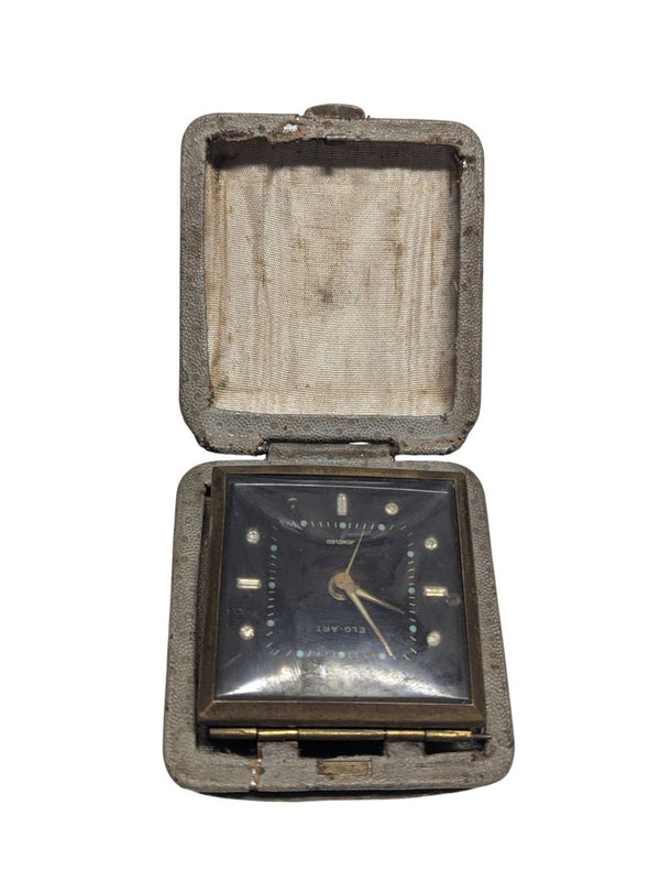 Vintage Elco-Alert Travel Alarm Clock in Worn Folding Case