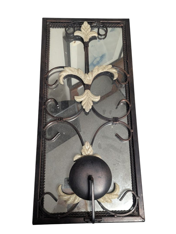 Vintage Wrought Iron & Glass Wall Sconce Panel