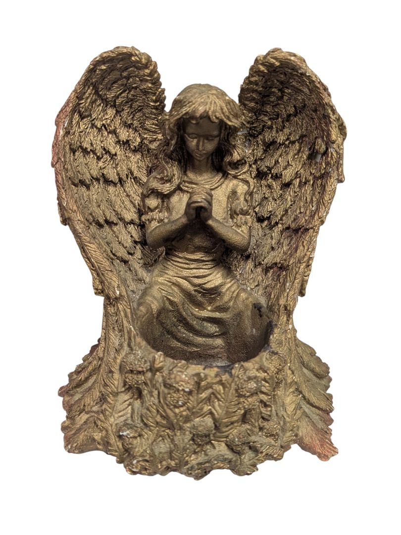Praying Angel Tealight Holder – Gold-Tone Resin