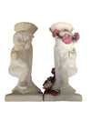 Vintage Cherub Candleholder Pair – White Plaster with Floral Accents
