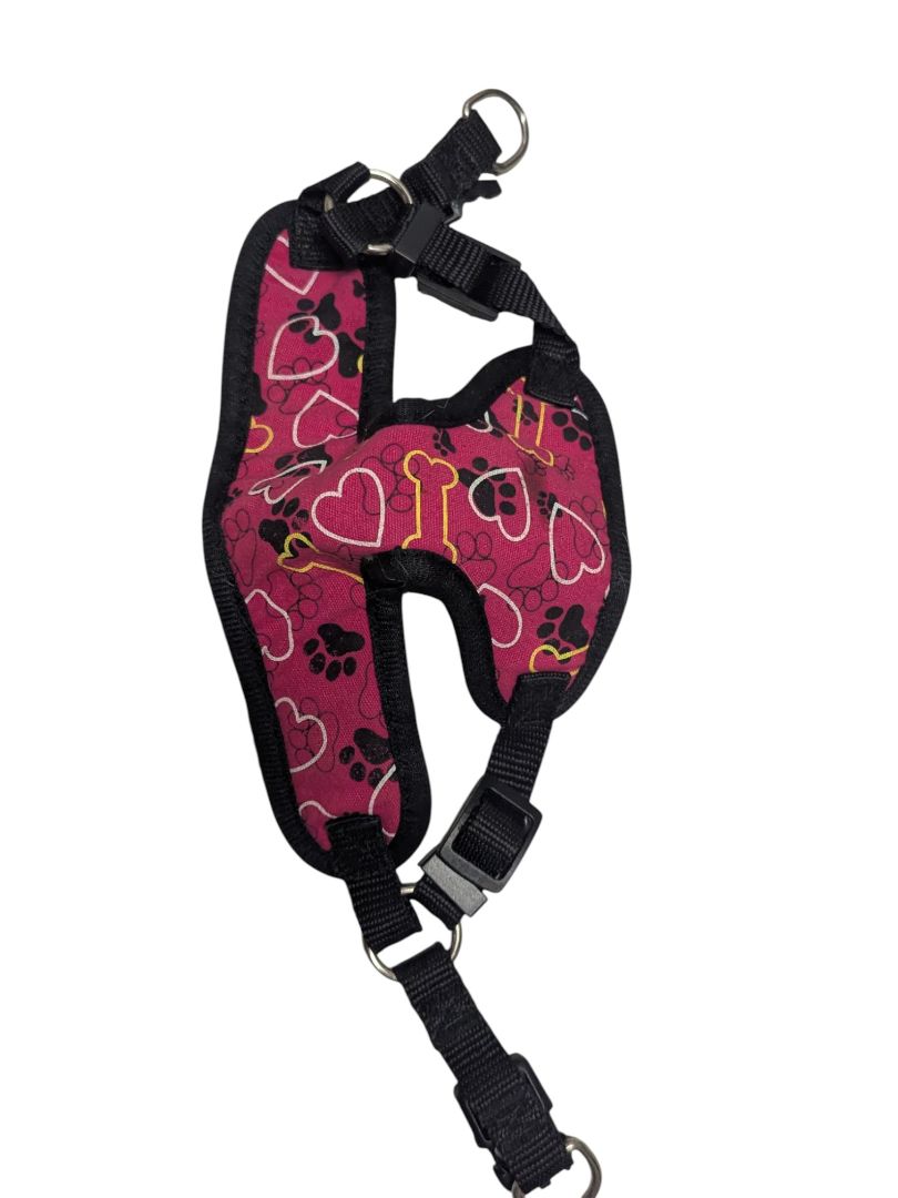 Small Dog Harness – Pink Hearts & Bones Pattern