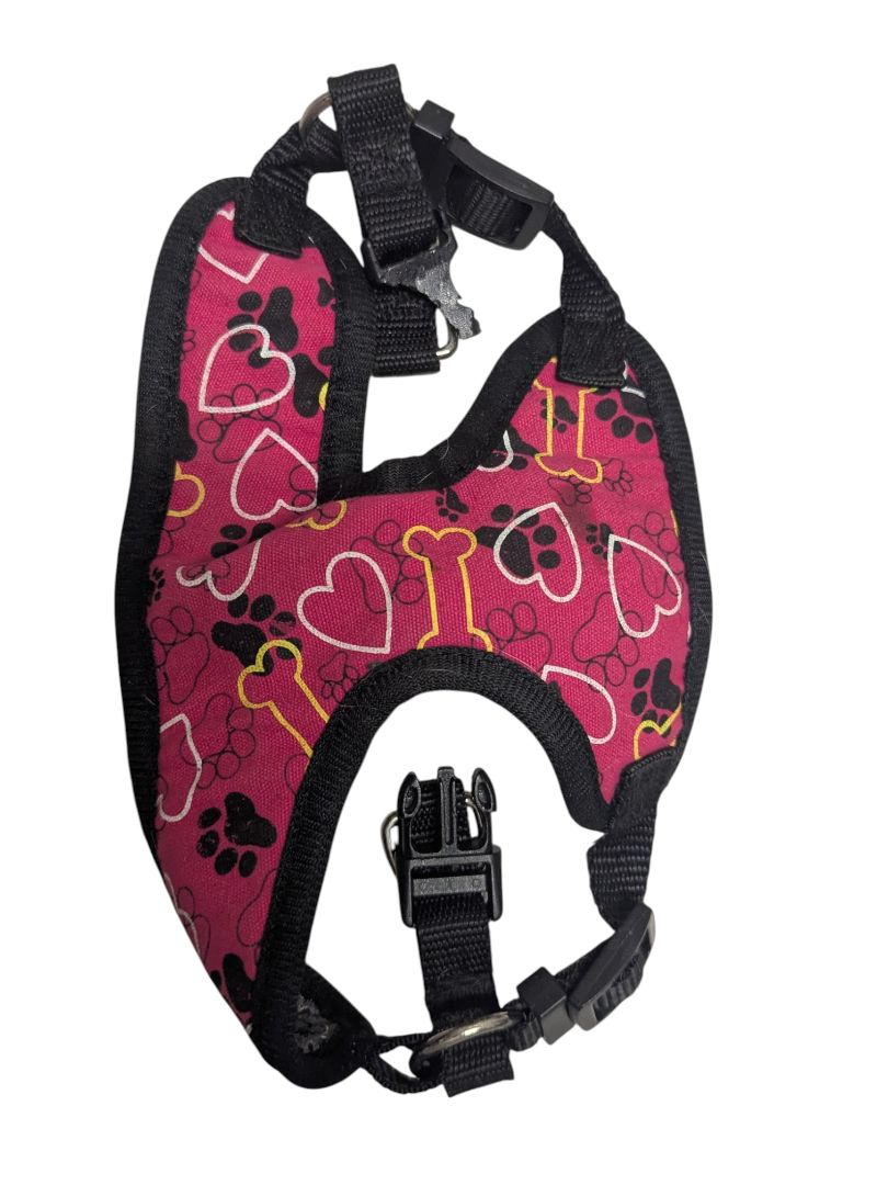 Small Dog Harness – Pink Hearts & Bones Pattern