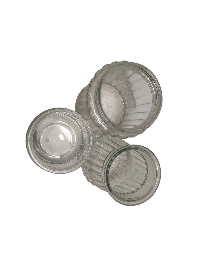 Vintage Ribbed Glass Jar Set with Metal Lids