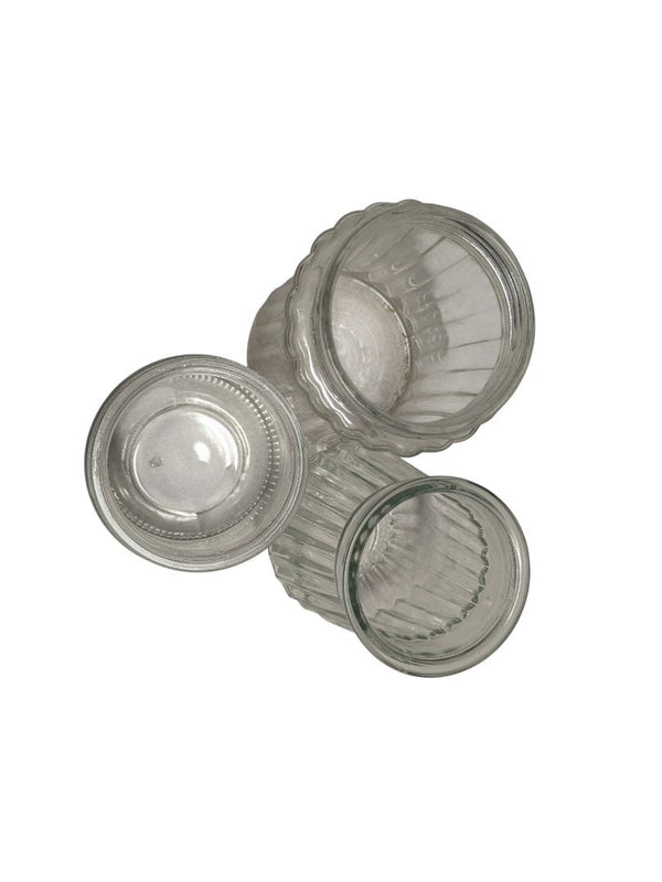 Vintage Ribbed Glass Jar Set with Metal Lids