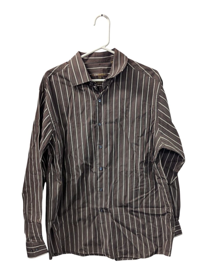 BCBG Attitude Men’s Brown Striped Button-Up Shirt (Size XL)