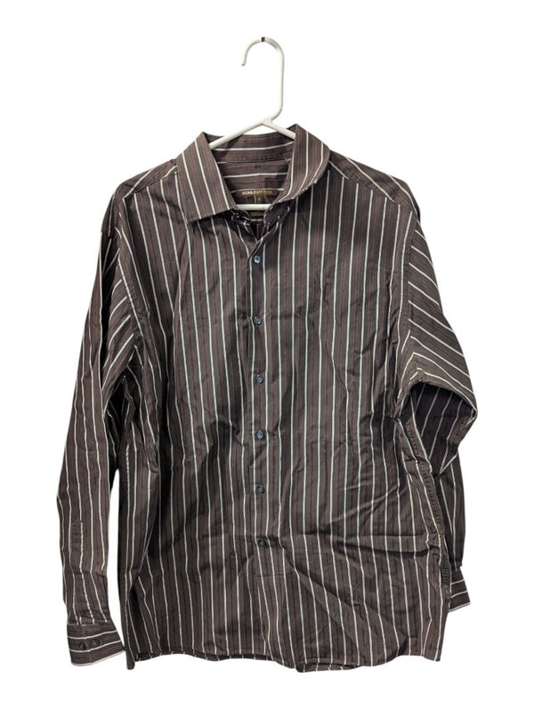 BCBG Attitude Men’s Brown Striped Button-Up Shirt (Size XL)