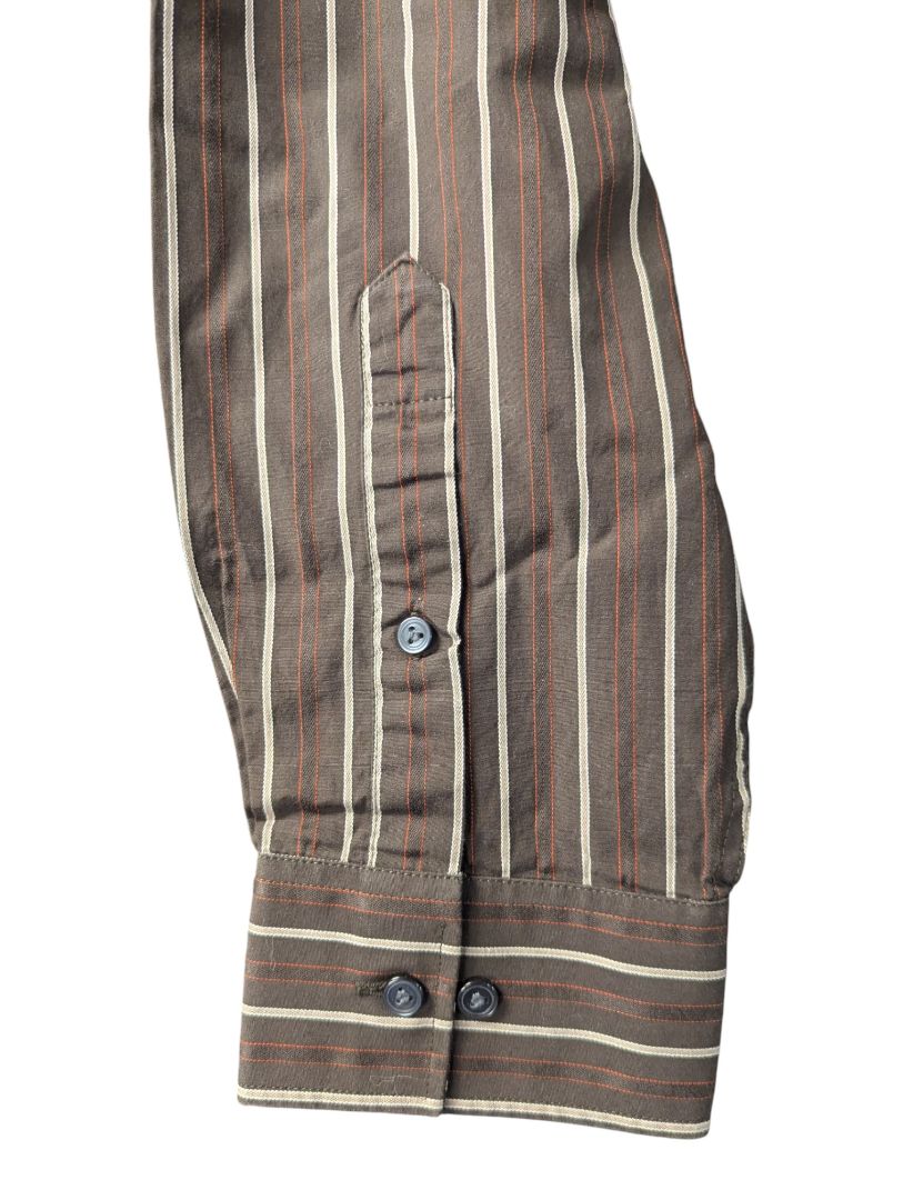 BCBG Attitude Men’s Brown Striped Button-Up Shirt (Size XL)