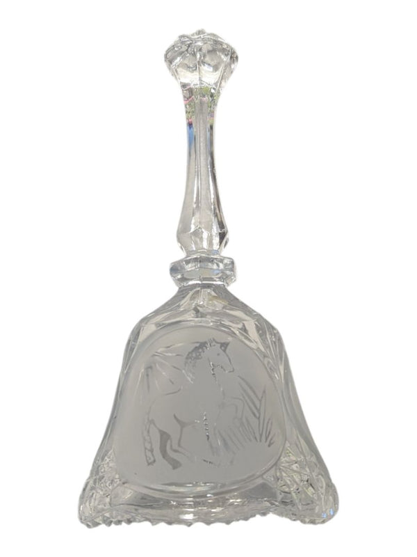 Vintage Cut Crystal Bell with Etched Horse Motif