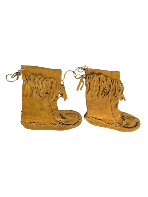 Vintage Suede Fringe Moccasin-Style Boots