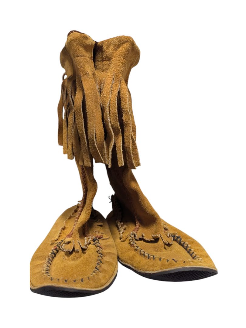 Vintage Suede Fringe Moccasin-Style Boots