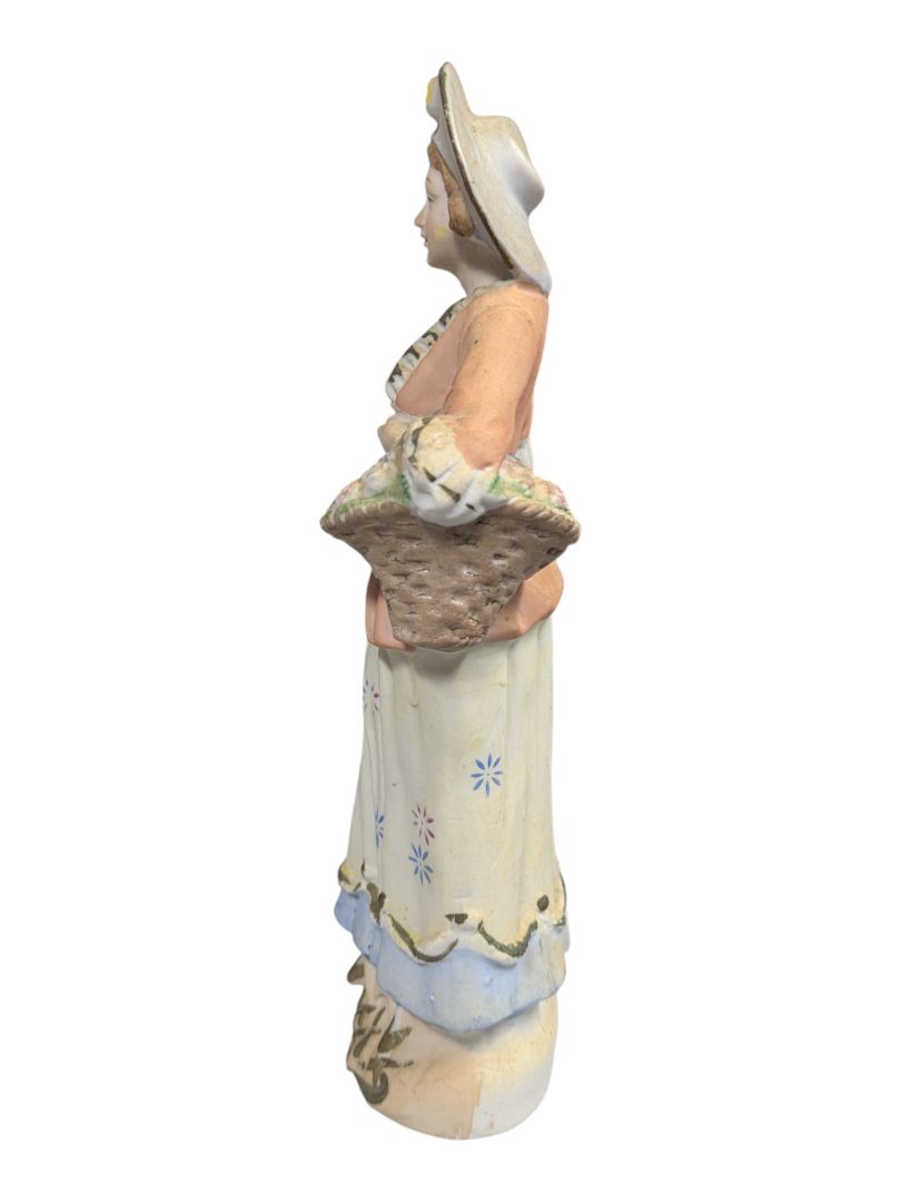 Hand-Painted Ceramic Lady Figurine with Flower Basket