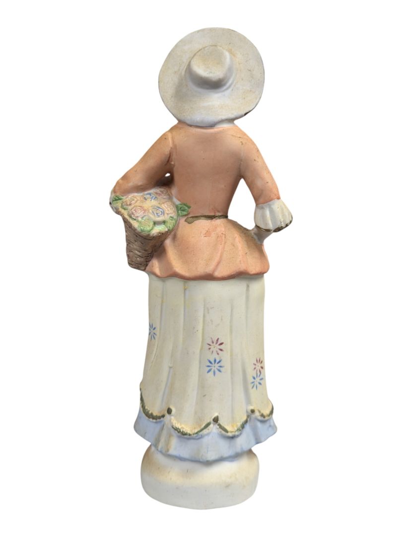 Hand-Painted Ceramic Lady Figurine with Flower Basket