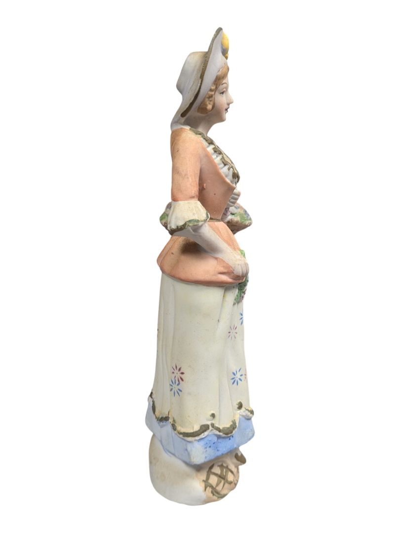 Hand-Painted Ceramic Lady Figurine with Flower Basket