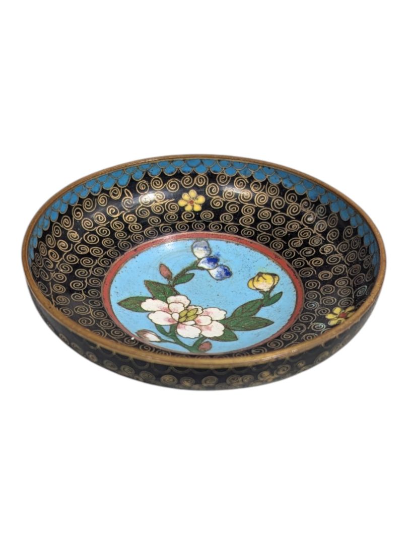 Vintage Cloisonné Enamel Bowl with Floral Motif