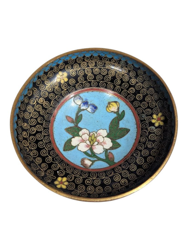 Vintage Cloisonné Enamel Bowl with Floral Motif