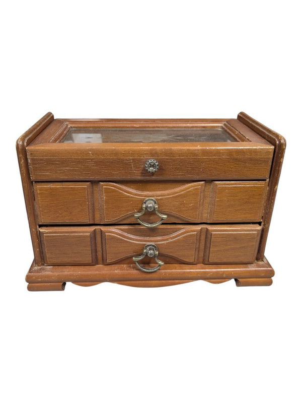 Vintage Wooden Jewelry Box with Music Box Feature