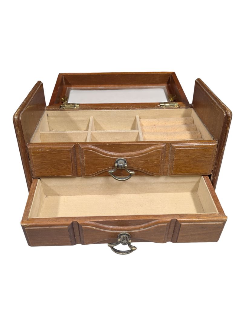 Vintage Wooden Jewelry Box with Music Box Feature