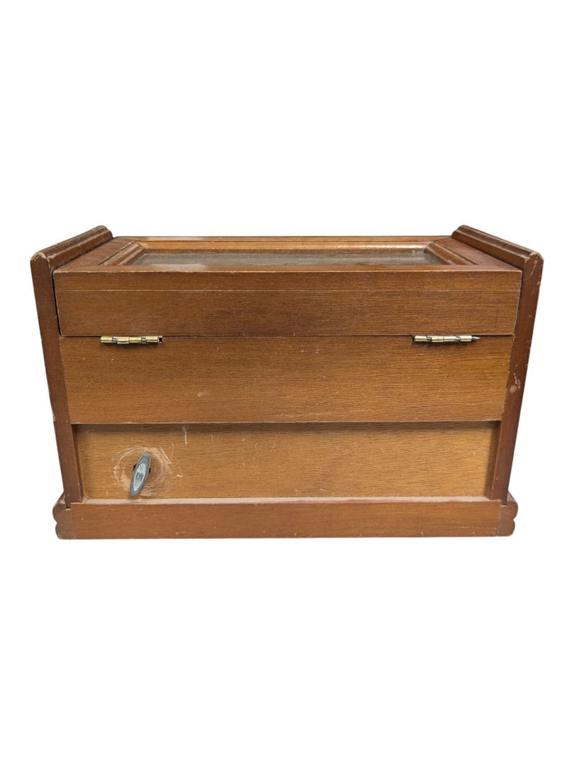 Vintage Wooden Jewelry Box with Music Box Feature