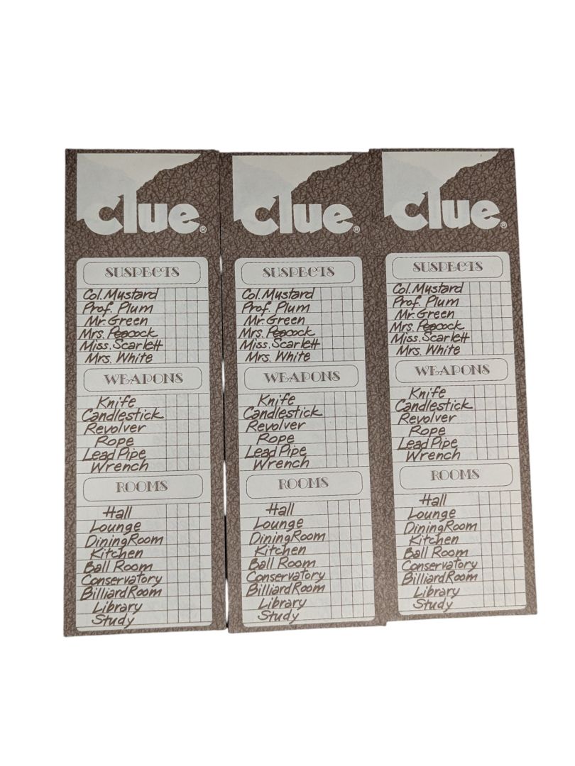 Parker Brothers Clue Replacement Score Pads (Set of 2)
