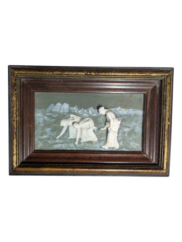 Antique Framed Bas-Relief Plaque with Classical Figures