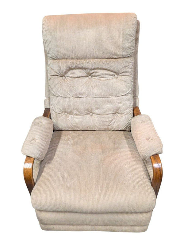 Vintage Upholstered Recliner Armchair with Wood Arms