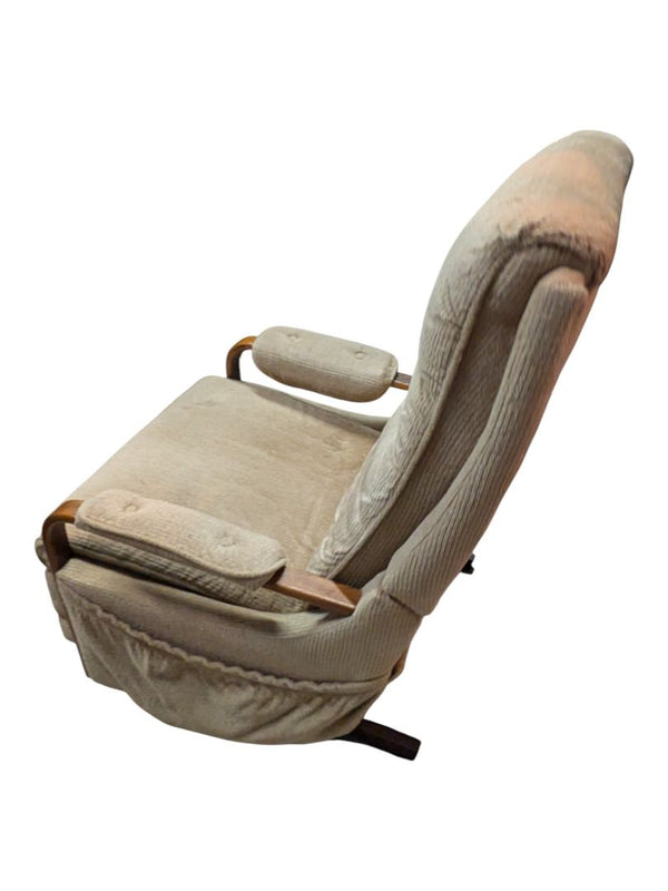 Vintage Upholstered Recliner Armchair with Wood Arms